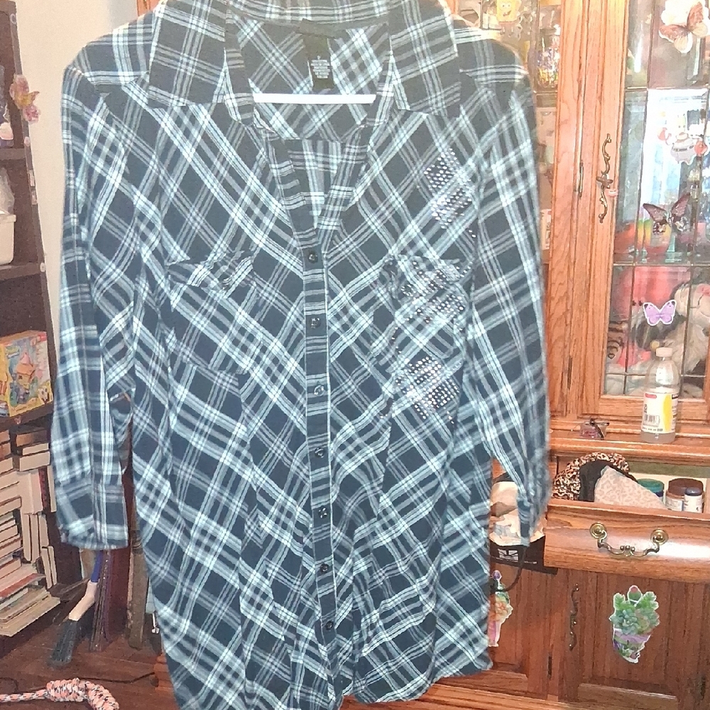 Torrid Blue Plaid Button-Up Blouse